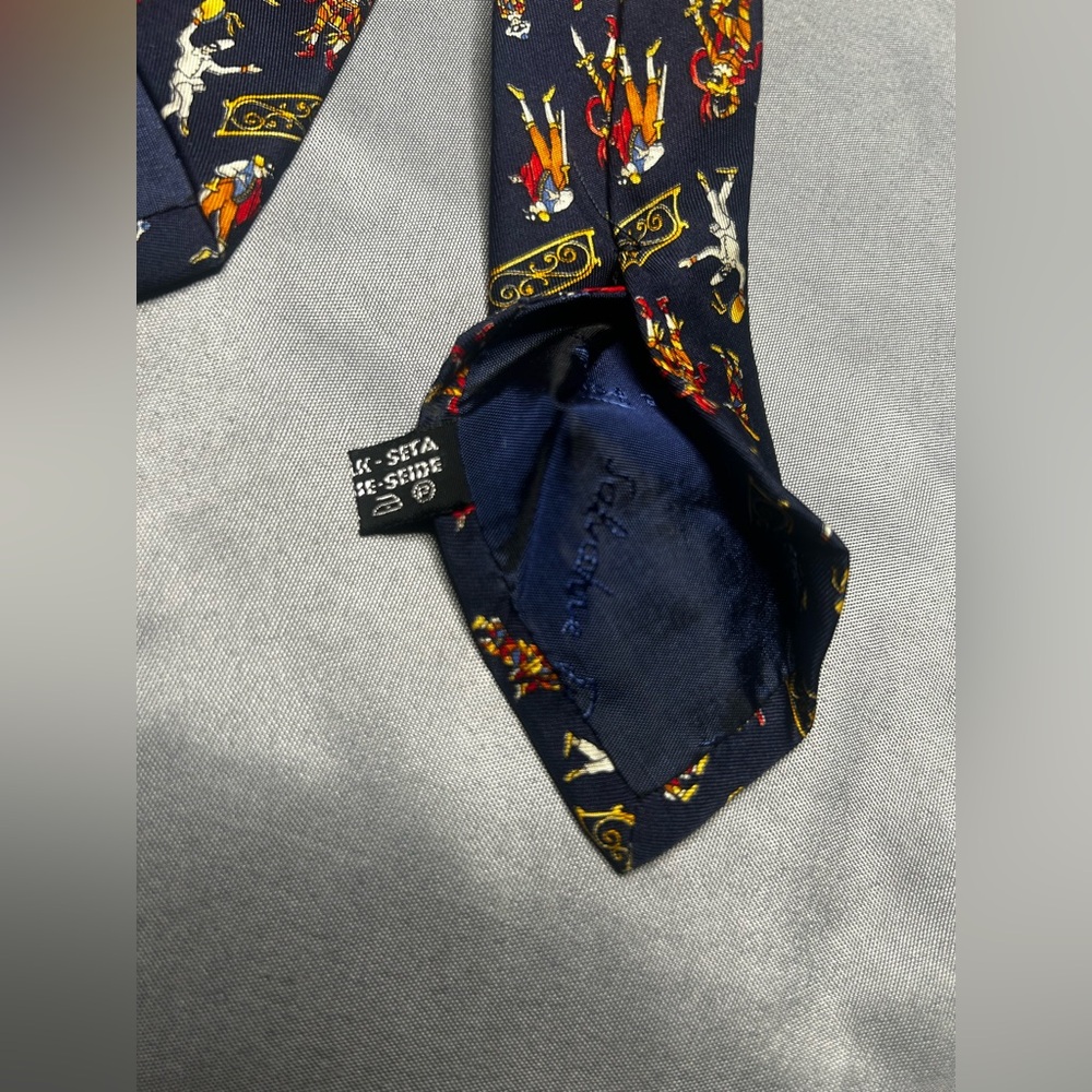Men’s Salvatore Ferragamo Vintage Vtg 90s Blue Red Geometric Silk Designer Tie - Picture 4 of 4